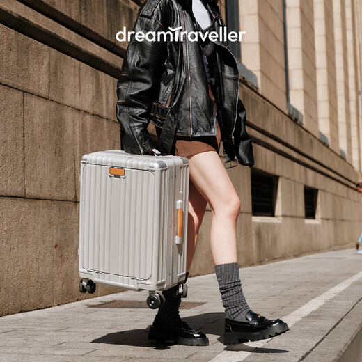 Dream traveler large capacity suitcase universal wheel multi-functional trolley case front opening suitcase for men and women 20 inches elephant gray