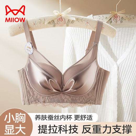猫人小胸聚拢内衣蜜桃胸桑蚕丝防下垂美背无钢圈新款收副乳文胸