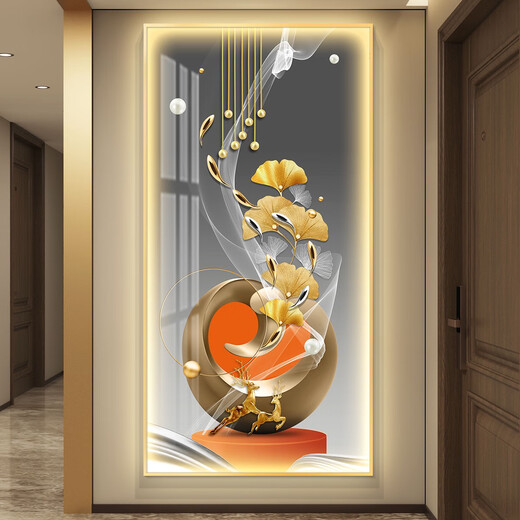 CLCEY Hongyun Dangtou light luxury LED entrance entrance hall decoration painting corridor corridor hanging painting simple modern feel CN-6296-Hongyun Dangtou 120*240 noble black border intelligent insert le