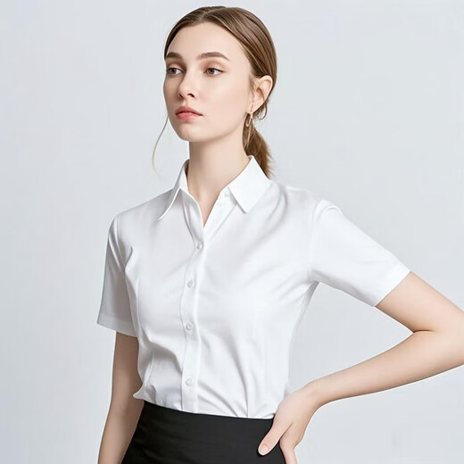 Business temperament v-neck professional shirt for women short-sleeved 2025 summer new white waist-slimming shirt work clothes 6213 Khmer shirt [white-v-neck] L (recommended [100Jin[Jin equals 0.5 kg]-110Jin[Jin equals 0.5 kg]])