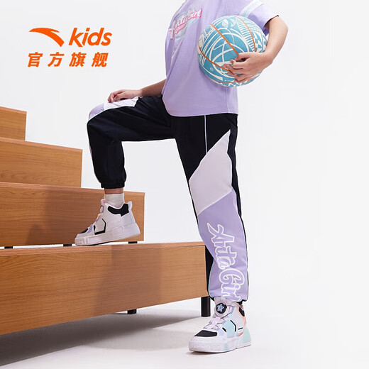 安踏儿童裤子女大童装2025春秋新款综训系列潮流时尚个性舒适运动长裤 梦幻黑-2 130 cm/小童