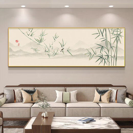 Yihuanyu Bamboo Living Room Decoration Painting New Chinese Ink Tea Room Mural Modern Simple Horizontal Version Sofa Background Wall Hanging Painting
