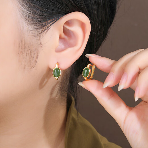 Little Silversmith Hetian Jade Jasper S925 Silver Earring Buckle Women's New Chinese Style National Style Jade Green Earrings Earrings Earrings Earrings Good Gifts