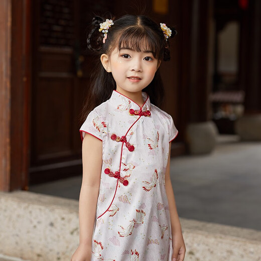 KuZHANG (KUZHANG) Children's Cheongsam Dress 2024 New Spring and Summer Small and Medium-sized Children's Baby Silk Thin Girls Hanfu Style 6630 Blue Butterfly 100 6 sizes-110CM)