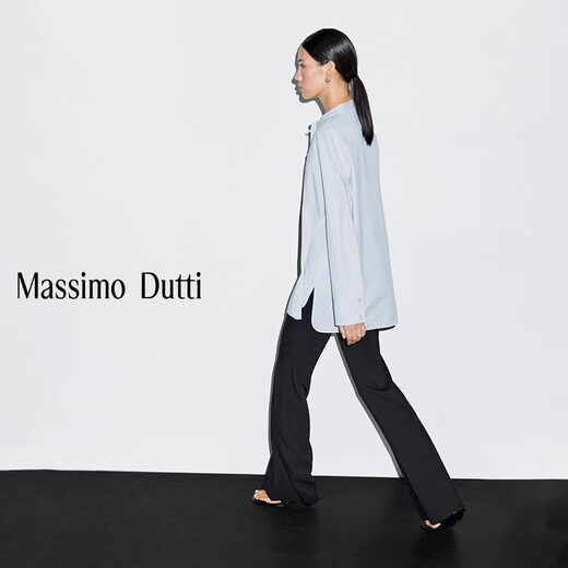Massimo Dutti discount upgrade 2026 women's French minimalist smart commuting style stand collar long-sleeved shirt 05164764 light blue XS (165/84A)