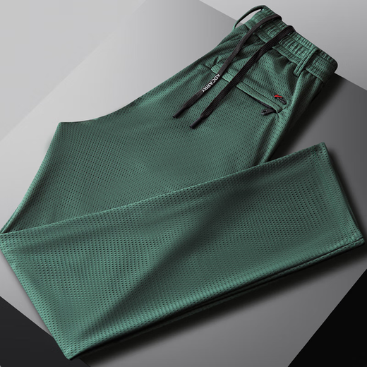 
LA summer thin ice silk pants men's hollowed-out men's casual pants slim-fit mesh trousers [9 points to tie the feet] black 9902 models, one size 28 [waist circumference 2 feet one]