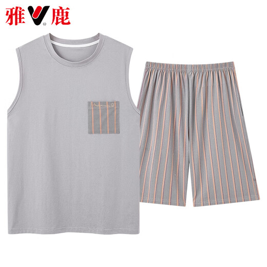 雅鹿高档男士睡衣夏季莫代尔棉背心无袖短裤薄款冰丝凉感家居服套装 YZL-A12027 XL 【建议130-150斤】
