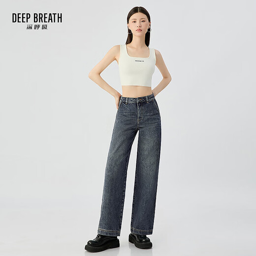 深呼吸DEEP BREATH女装2025夏装新款高腰直筒休闲纯棉牛仔裤女A100455 复古蓝 M (3)