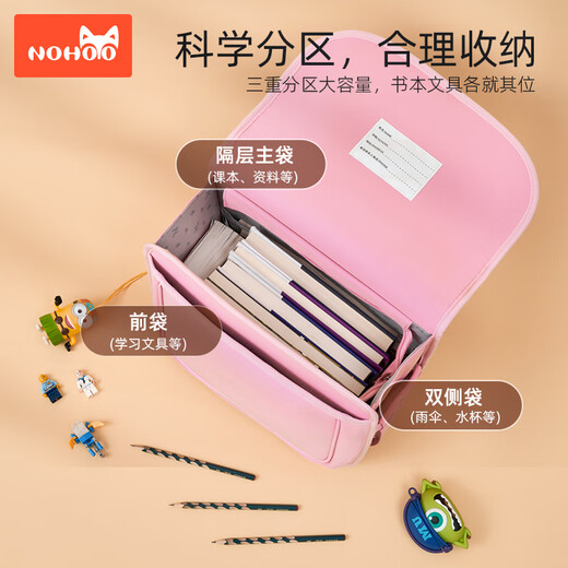 Nuohu Kindergarten upgrades to primary school students' schoolbags for girls in grade 1 and 2 children's burden reduction and spine protection girls' backpack fashion [15 liters] horizontal/rabbit + pencil bag + gift bag