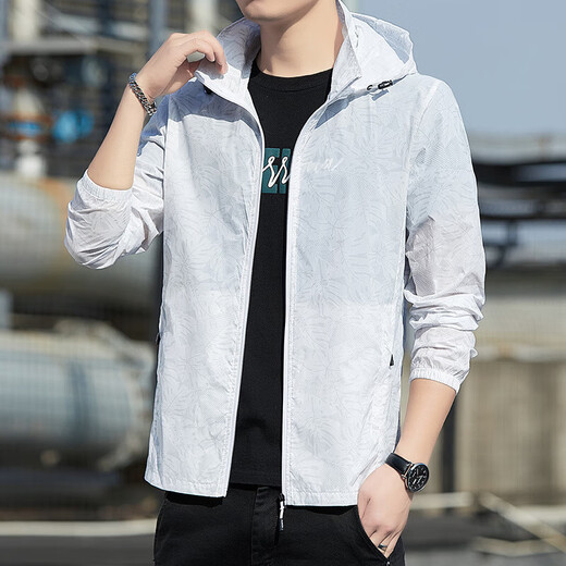 Summer thin sun protection clothing for men, outdoor breathable sun protection clothing, men's hooded jacket, outdoor fishing clothing, light gray 2XL