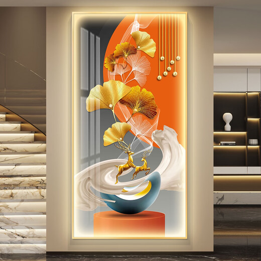 CLCEY Hongyun Dangtou light luxury LED entrance entrance hall decoration painting corridor corridor hanging painting simple modern feel CN-6296-Hongyun Dangtou 120*240 noble black border intelligent insert le