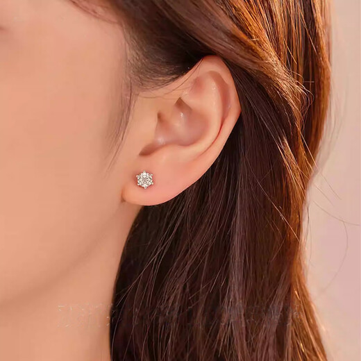 RHM platinum snowflake earrings for women, moissanite six-claw platinum earrings, high-end birthday and Valentine's Day gifts for girlfriend, platinum moissanite earrings + certificate + gift box, 50-point platinum moissanite earrings