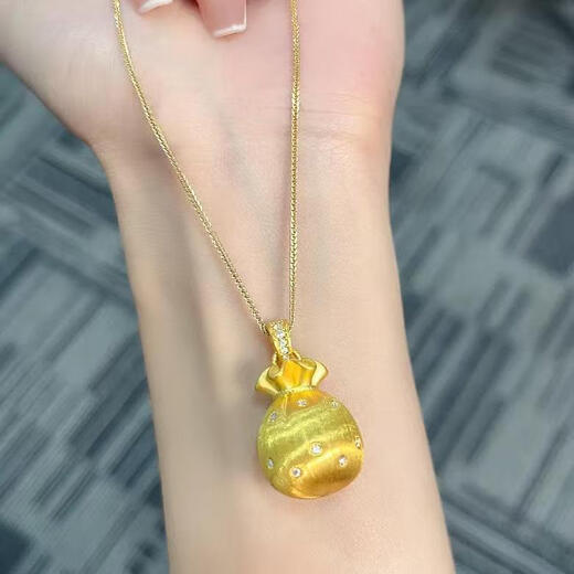 Chili ancient gold-plated silver necklace for women, brushed fat lucky diamond pendant, small lucky bag, money bag, Valentine's Day gift for girlfriend, lucky bag pendant, free chain