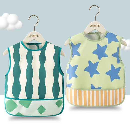 Baby comiendo babero impermeable y sucio verano para niños de verano cubierta de alimentos rosa arco rosa + estrellas azules 90 tamaños