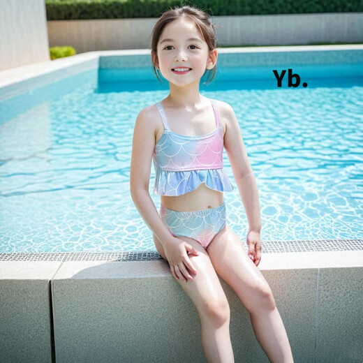 Luo Huodou swimsuit girls mermaid swimsuit performance costume three-piece set with tail split bikini for children and middle-aged children princess dress mermaid suit (recommended 115-125cm)
