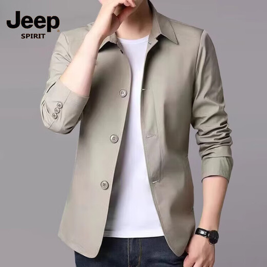 吉普（JEEP）春秋季男士商务休闲夹克西装中青年纯色翻领薄款韩版修身风衣外套  深蓝1048  M 【建议98-118斤】