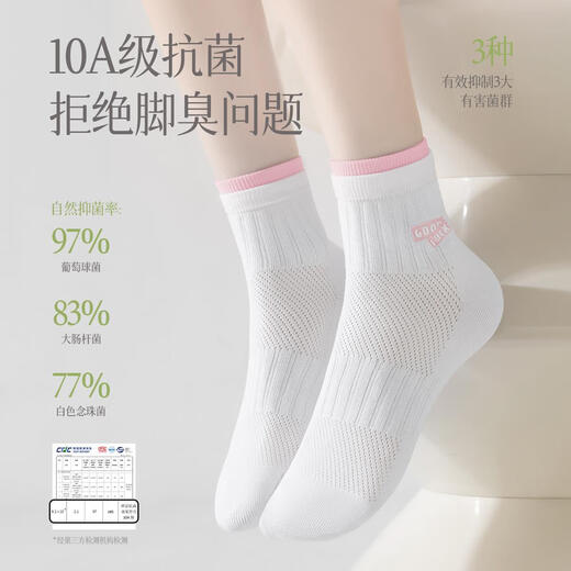 恒源祥袜子女款秋季中筒袜纯棉纱线网眼薄款2025新款双罗口白色袜 5双装 刺绣罗口5混色 均码 10a级/网眼透气