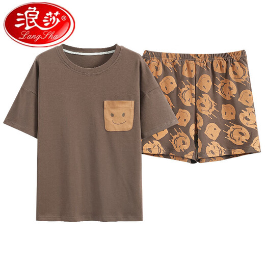 浪莎睡衣女夏季纯棉薄款可爱韩版学生短袖两件套装春秋宽松夏天家居服 栗色GXT6636图色 L码(建议95-115斤) 均码