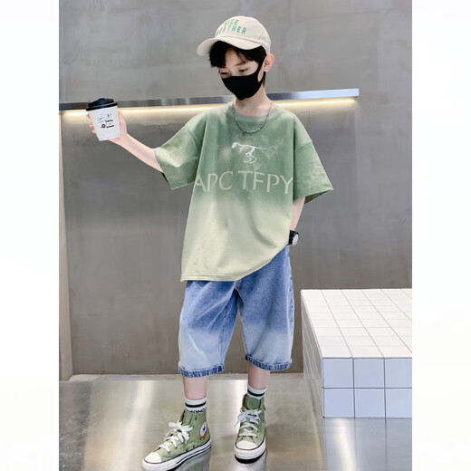 Disney brand children's clothing boys short-sleeved suit summer fashion medium and large children's clothing two-piece set boys sports suit white 679 skateboard T 120 cm