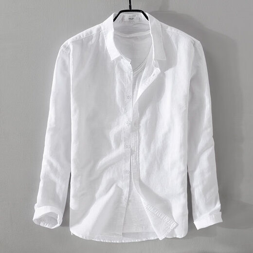 Zimu yaju Herren neuer koreanischer Stil weißes Leinenhemd Herren-Langarm-Hemd-Wotwoll-Hemd einfache Leinenhemd Herren Mode Baumwollwäsche Y9207 White M.