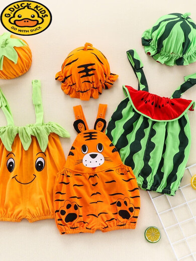 018-month-old baby clothes set summer thin cotton sleeveless shorts overalls for boys and girls with hood Watermelon jumpsuit with hood 66cm 66cm66 Recommended height 57-64 cm