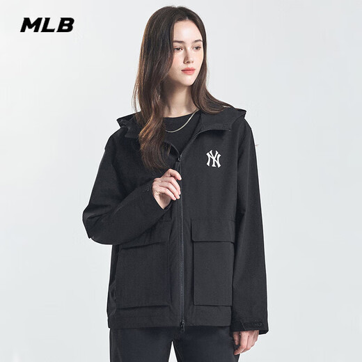 MLB外套男女装夏季2025年新款户外跑步训练运动服复古ny休闲连帽夹克 纽约洋基队/黑色 XS 160