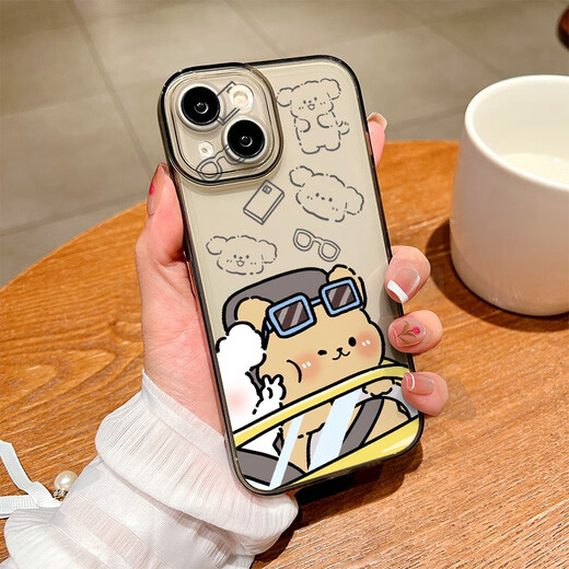 XMSJ情侣开车小狗适用苹果16promax手机壳iPhone15坐车小米14狗狗13卡 Y1585坐车白狗-古董白瞳眼液态 其它型号联系客服备注
