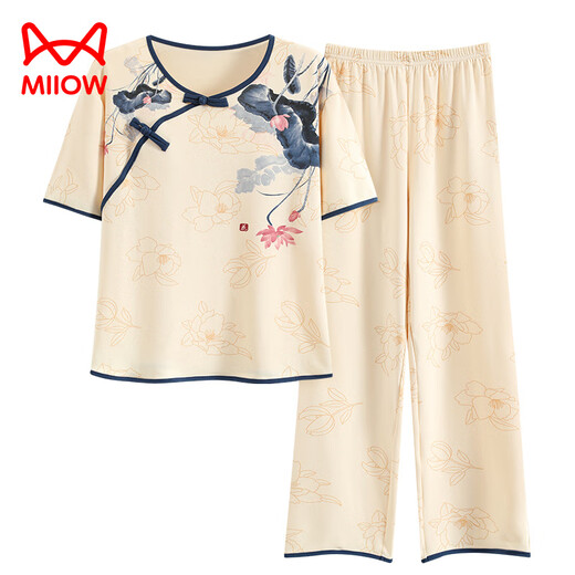 Catman (Miiow) Pajamas de manga corta para mujeres Juego para pantalones delgados de verano en el verano La nueva ropa de algodón de algodón de estilo chino se puede usar fuera de Lzy9905 m (recomendado 75-95Jin [Jin equivale a 0.5 kg])