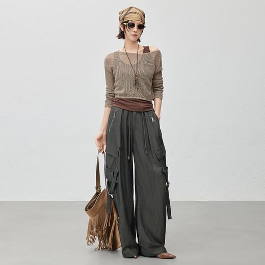 MeiYANG (MEIYANG) mountain work pants, retro motorcycle wrinkle zipper slit casual [big 70] dark green (extended version) L