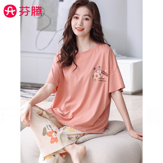 芬腾2025年新款睡衣女款夏季纯棉短袖短裤少女生春夏款女士家居服舒适 LM-7371 M