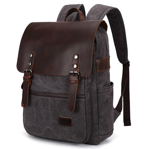 SlaZenger/Slazenger Retro Wear-Resistant Canvas Kuchenleder-Rucksack Rucksack Grau