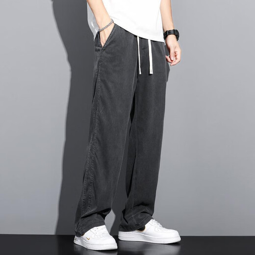 Ran Yilan ist ähnlich wie Zhongshan Dayong Tiansi Jeans Herrenmännchen reguläre trendige Marke Straight Loose Herren Ice Seide Widm-Bein Casual Länge 1048 Gray M 100jin [Jin entspricht 0,5 kg]