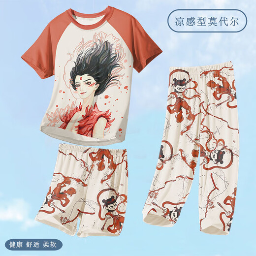 Modal Girls Air Conditioning Suit 2025 New Children's Pajamas Nezha Ao Bing Boys Summer Home Clothing Ice Silk ST12350 Nazha Ao Bing [Cool Modal] 110 cm/8 size [Height 100-110cm]