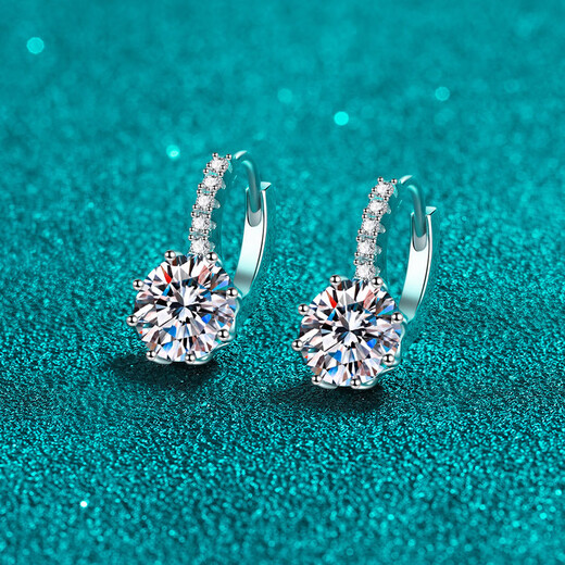 Century-old Fenxiang PT950 platinum moissanite earrings for women, simple and elegant six-claw earrings, earrings, earrings for girls, 2 carat pair