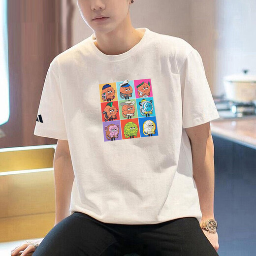 Adidas kurzärmeligster Männer 2024 Sommer Basketball Sportbekleidung reines Baumwollrunde Hals gedrucktes weißes T-Shirt IP3884/Baumwolls 120-135jin [Jin ist 0,5 kg]