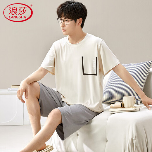 浪莎（LangSha）莫代尔睡衣男夏短袖长裤薄款棉绸家居服男款夏天加肥大码冰丝套装 6624 4XL