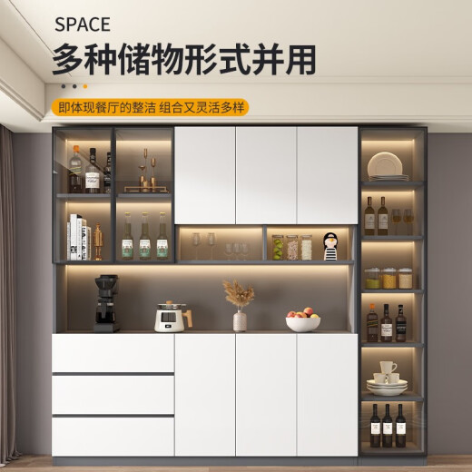 BEYZK餐边柜高柜一体靠墙现代简约轻奢客厅餐厅家用茶水酒柜收纳储物柜 雅致灰款式12240*40*220CM实木 双门