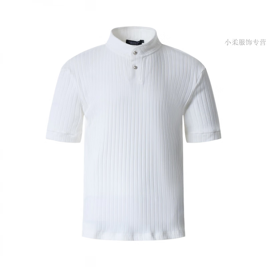 Ximuyao Mksn Texture américaine Texture de bande verticale Henry Neck Clain à manches Niche épaule T-shirt lâche G1343 Gray M