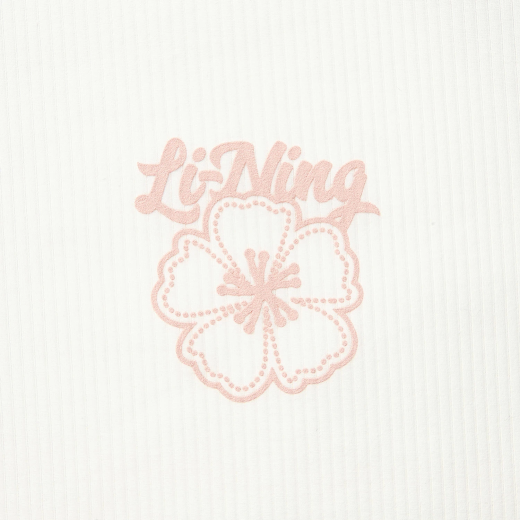 Li-Ning-Kurzärärer-Frauen 2025 Sommer neuer Stil verbotener Stadt Joint-Marken-Miaobi Shenghua Slim Round Neck T-Shirt Top AHSV694 -4 MILKY WHITE/LICHTE Kirschblütenpulver l