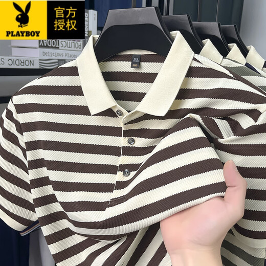 Playboy (Playboy) Sommer Pure Cotton Kurzärmelte T-Shirt Herren Revers Top Middle Middle Outfit Casual halbärmelige Polo Streifen glatt 9906-Black M 165 suggerieren 90-120jin [Jin gleich 0,5 kg]