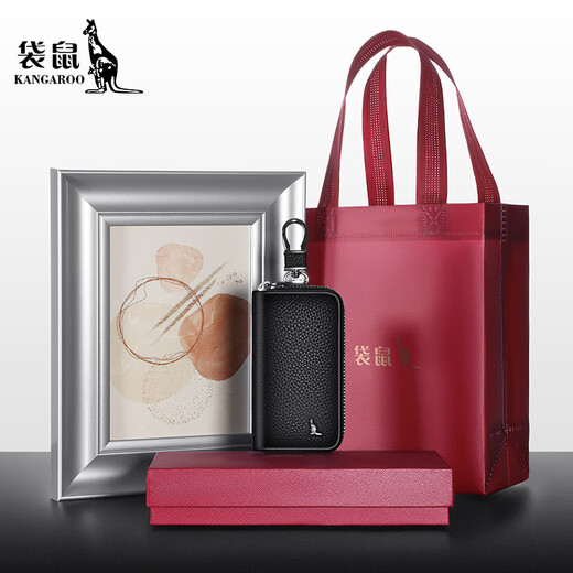 Kangaroo Key Sac Men's Cuir Mini Key Protection Case de cartes de cartes clés de voiture NOUVEAU SAG CARD SAG INTÉGRÉ SAG NOIR.