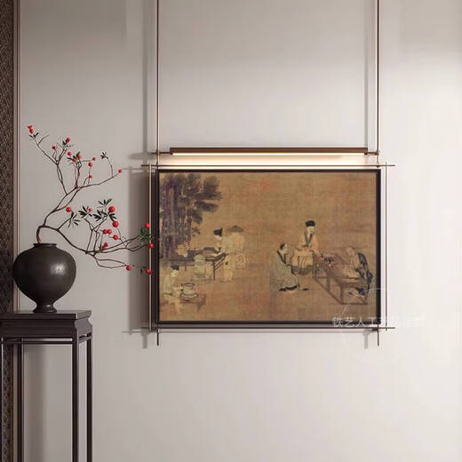 
Pupan aesthetic decorative painting lighting painting new metal hanging rod luminous mural living room teahouse with light mural A style 90*13578*63 with light model