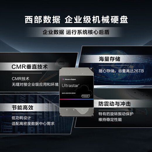 西部数据（WD）Ultrastar 企业级机械硬盘 服务器数据存储 CMR垂直 SATA 3.5英寸 8TB HUS728T8TALE6L4 全新国行 5年质保