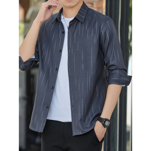 Playboy (Playboy) Shirt à manches longues de Summer Silk Silk Cool and Min Style Protection solaire et chemise usagère respirante veste lâche et mature 6169 Green M 90-110Jin [Jin est égal à 0,5 kg]