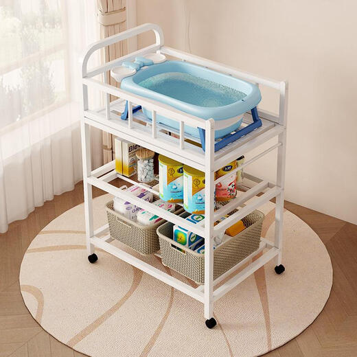 Igiftfire# Windel Tabelle Babypflege Tabelle Multifunktion Voller Eisenrahmen bewegte Babywindelwechsel Neue Zweitschichtmilch Kaffee Nacktwindel Tisch + Matratze Zaun