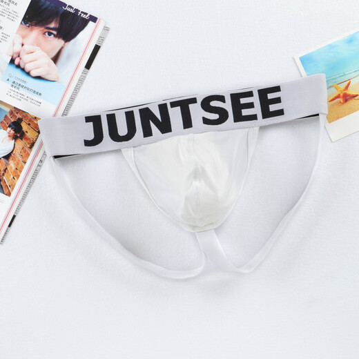 12 Junxi men's double thongs sexy ice silk thongs summer breathable ultra-thin silky transparent sexy trousers white M