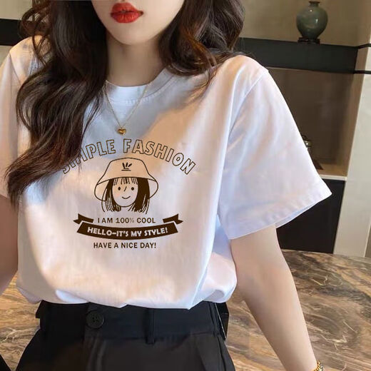 
Women's clothing students 2025 new Korean style casual loose large size student white round neck short-sleeved T-shirt for women women's T-shirt 1049 M