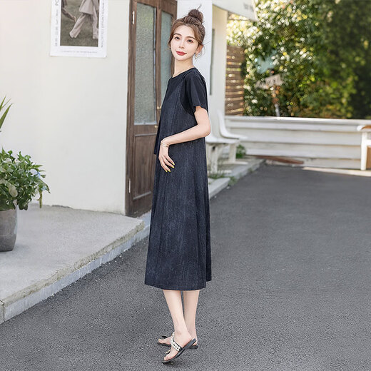 Sibushe Fake Twip T-shirt jupe T-shirt 2025 Été Nouvelle femme mode Casual Style Round Contrast Pullover Robe