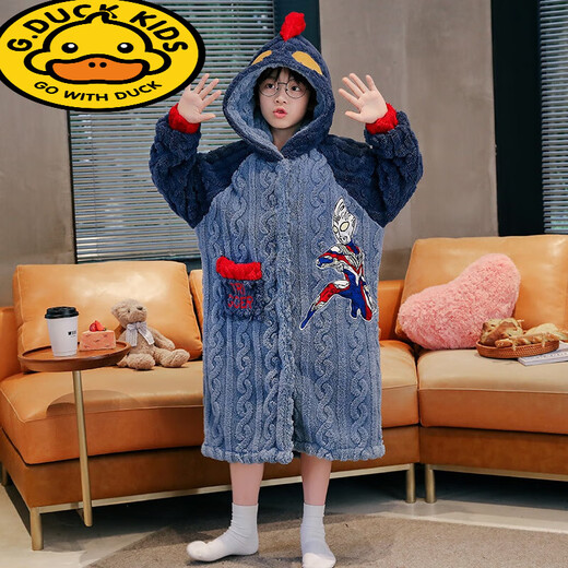 G.DUCKKIDS儿童睡袍男童冬季珊瑚绒加厚保暖卡通连帽长款睡衣男孩法兰绒浴袍 6636 均码 14码(建议身高125-135cm)