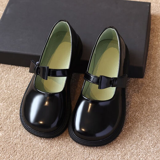 Ershanji 2025 new spring and summer girls performance shoes little girl performance host princess shoes children's leather shoes women's soft sole shoes dress performance shoes black size 32 inner length 19.5cm